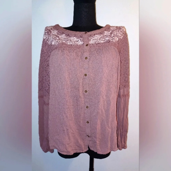 🍒 Knox Rose Mauve Boho Crochet Lace Blouse - Picture 1 of 6